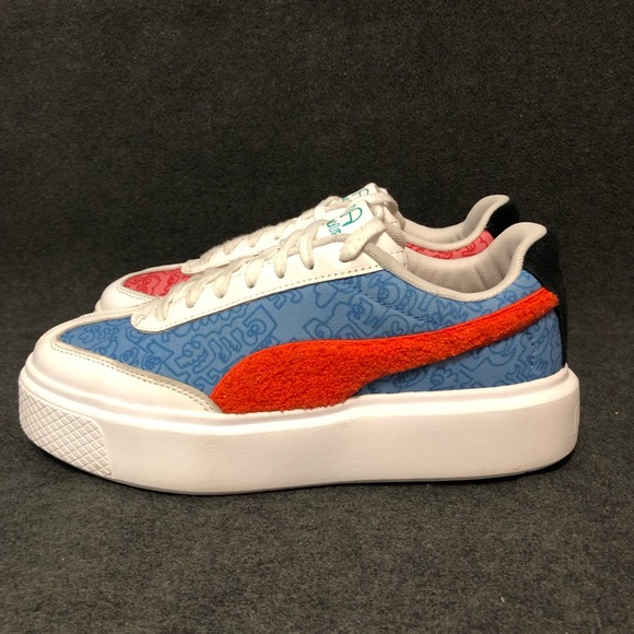 Puma Shoes Women’s Mr Doodle White Blue Red Platform Sneakers Size 8.5 - Picture 4 of 12